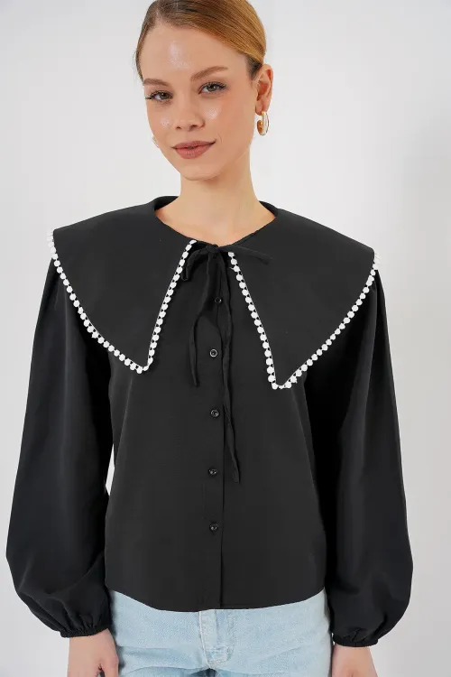 Kadın Bebe Yaka Gömlek 20314 - Siyah