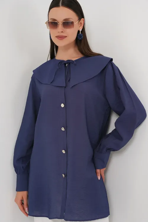 Kadın Bebe Yaka Uzun Tunik 5967 - İndigo