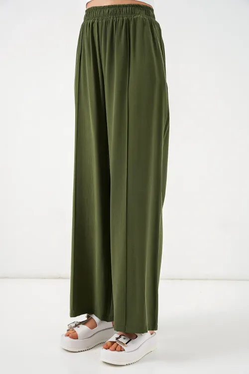 Kadın Beli Lastikli Bol Paça Pantolon 30087 - Haki