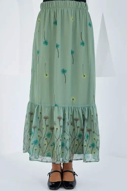 Kadın Çağla Desenli Şifon Etek 8010