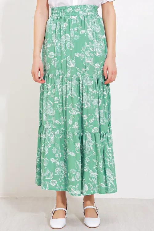 Kadın Çağla Desenli Uzun Viskon Etek 1898