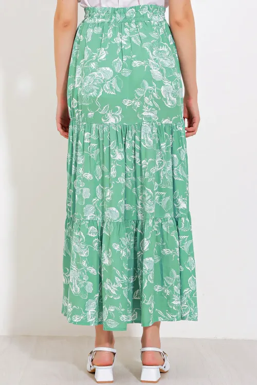 Kadın Çağla Desenli Uzun Viskon Etek 1898