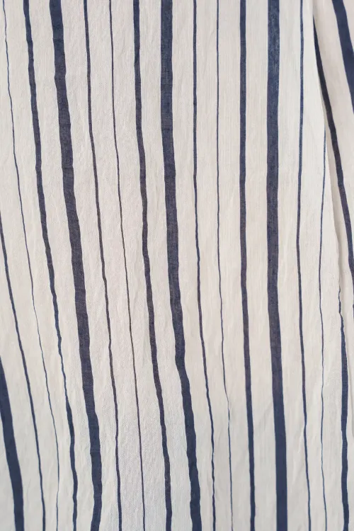 Kadın Çizgili Oversize Bluz 967 - F.Lacivert