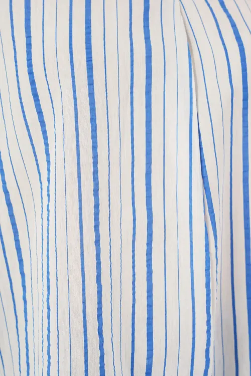 Kadın Çizgili Oversize Bluz 967 - Mavi