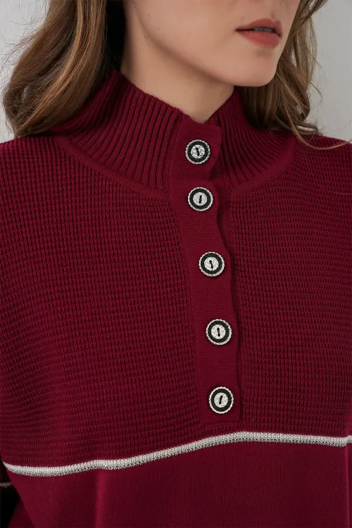 Kadın Çizgili Oversize Triko İkili Takım 15957 - Bordo