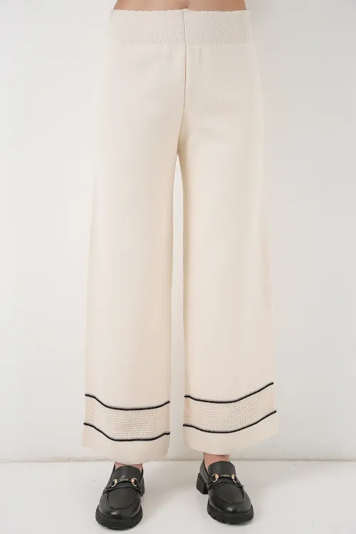 Kadın Çizgili Oversize Triko İkili Takım 15957 - Ekru