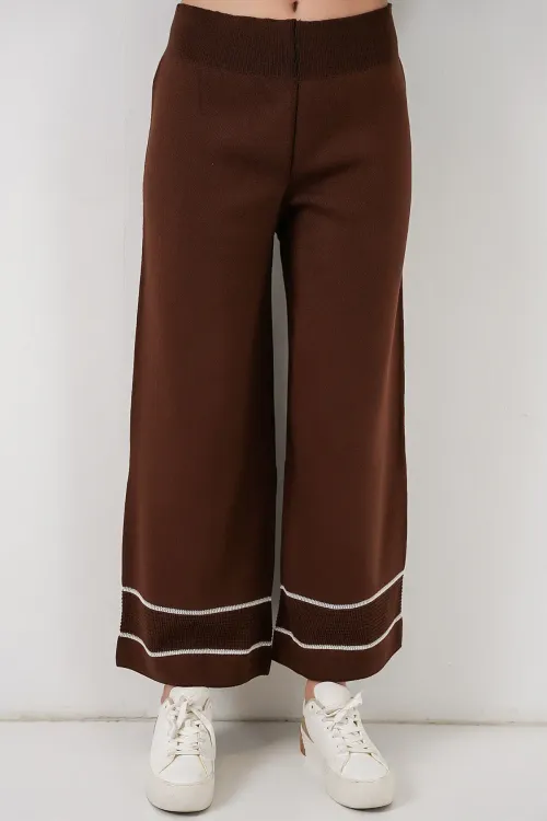 Kadın Çizgili Oversize Triko İkili Takım 15957 - Kahverengi