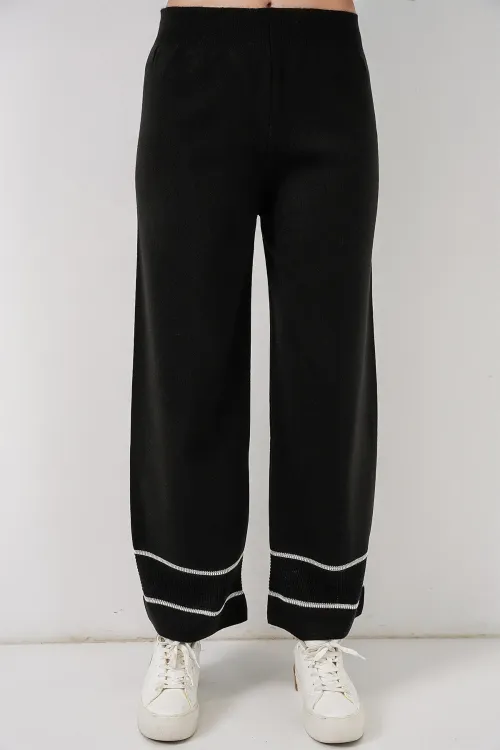 Kadın Çizgili Oversize Triko İkili Takım 15957 - Siyah