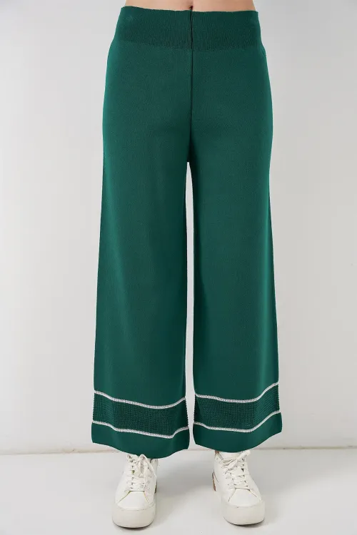 Kadın Çizgili Oversize Triko İkili Takım 15957 - Zümrüt Yeşili