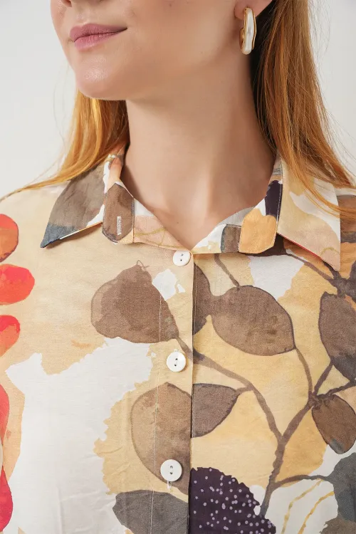 Kadın Desenli Overize Gömlek Tunik 5971 - Lacivert