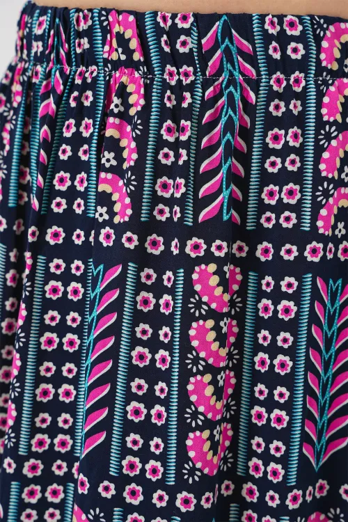 Kadın Desenli Uzun Etek 8053 - Lacivert