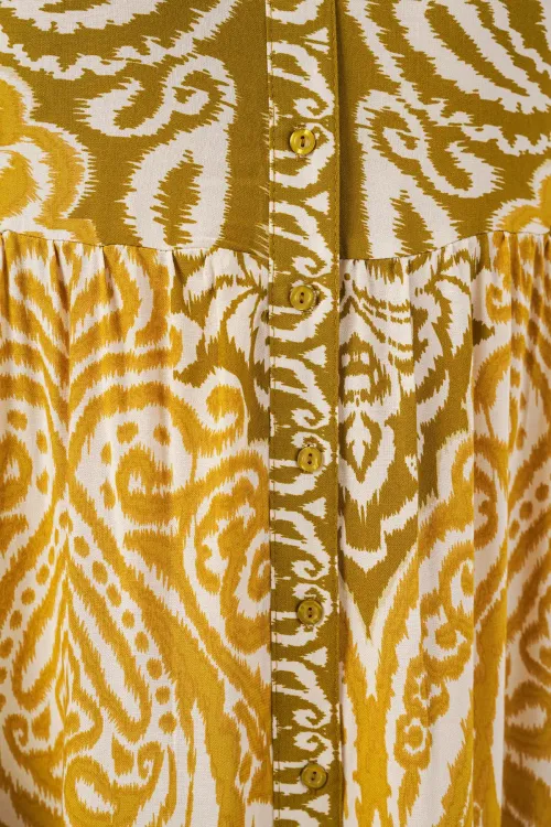 Kadın Desenli Uzun Tesettür Elbise 2585 - B. Hardal