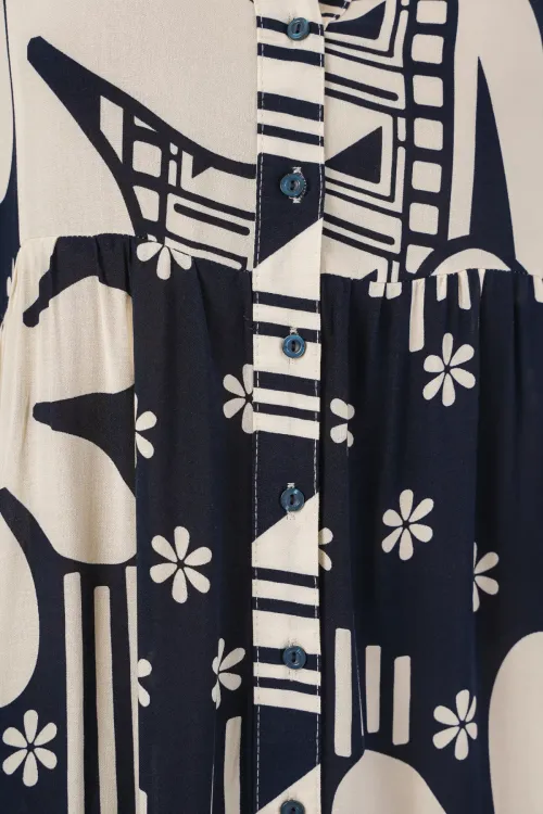 Kadın Desenli Uzun Tesettür Elbise 2585 - L. Lacivert