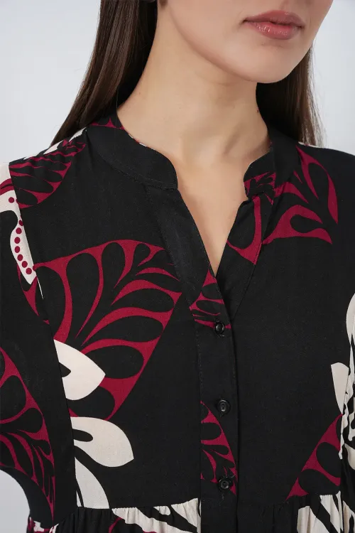 Kadın Desenli Uzun Tesettür Elbise 2585 - Z.Siyah