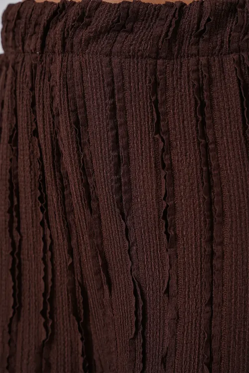 Kadın Dokulu Esnek Örme Pantolon 30057 - Kahverengi