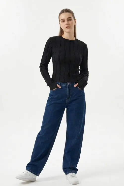 Kadın Dokulu Örme Bluz 980 - Siyah