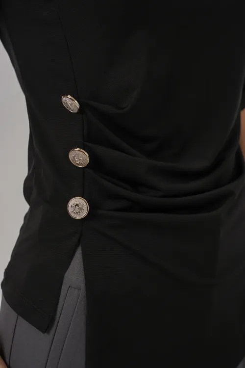 Kadın Düğme Detaylı Sandy Bluz 992 - Siyah