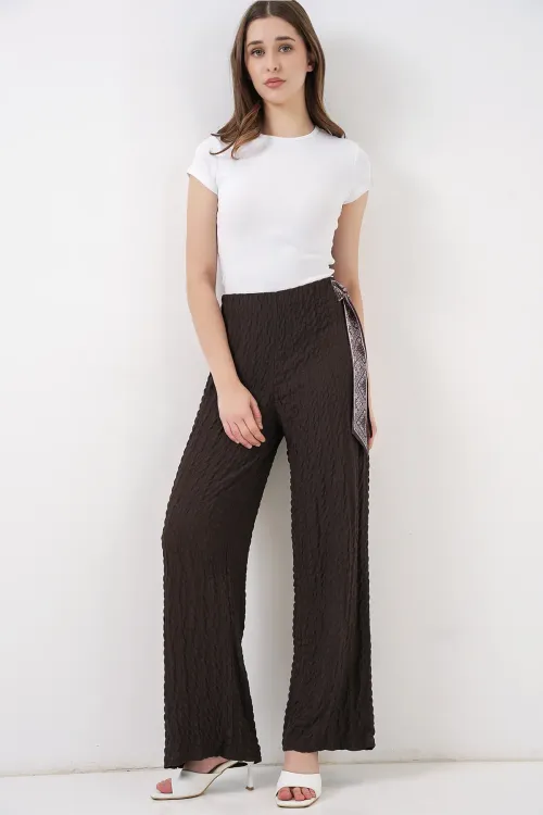 Kadın Fularlı Örme Pantolon 30070 - Kahverengi