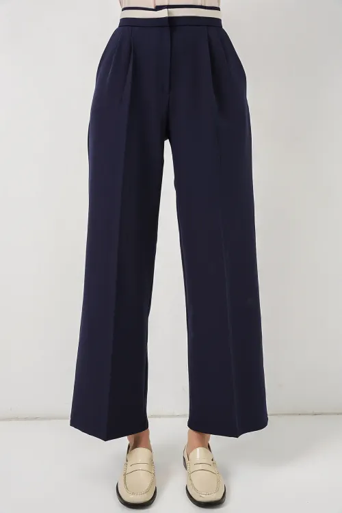 Kadın Geniş Paça Kumaş Pantolon 30088 - Lacivert