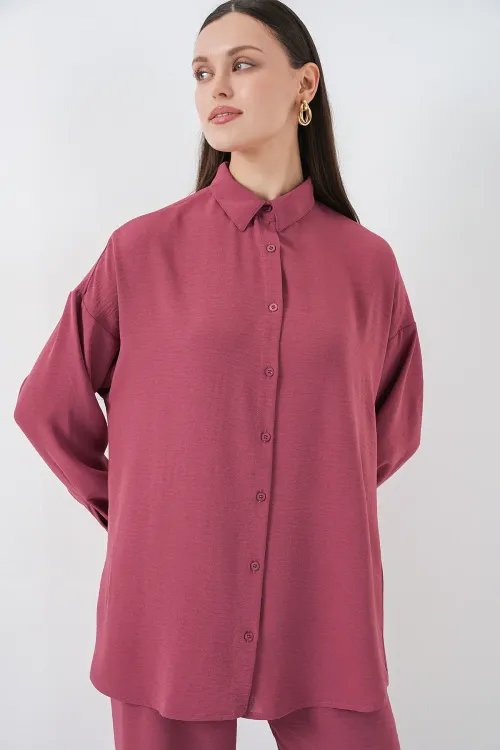 Kadın Gömlek Pantolon İkili Takım 30063 - Gül Kurusu