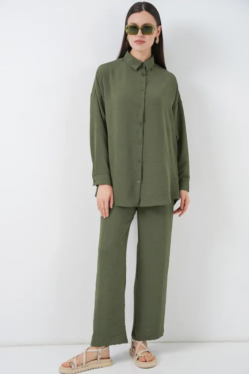 Kadın Gömlek Pantolon İkili Takım 30063 - Haki