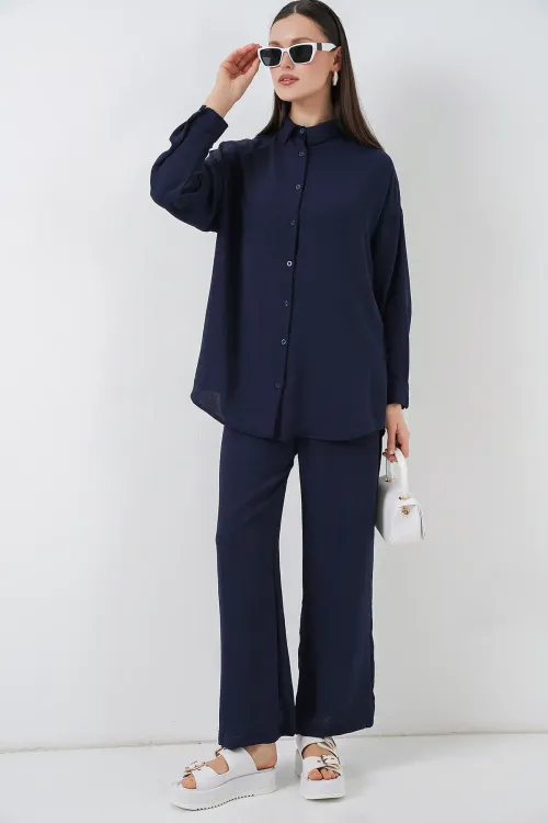 Kadın Gömlek Pantolon İkili Takım 30063 - Lacivert