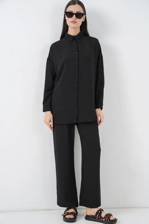 Kadın Gömlek Pantolon İkili Takım 30063 - Siyah