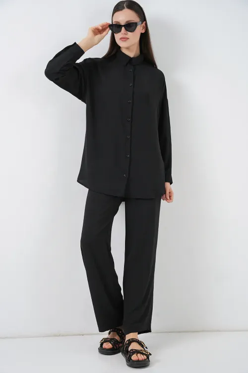 Kadın Gömlek Pantolon İkili Takım 30063 - Siyah