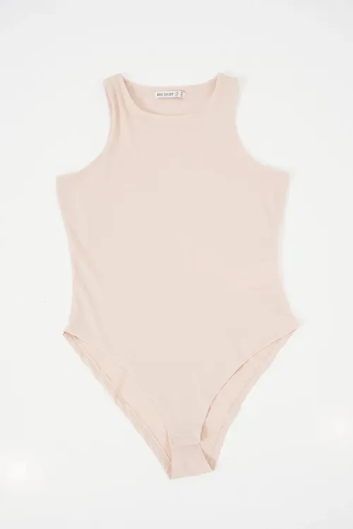 Kadın Halter Yaka Çıtçıtlı Body 972 - Bej