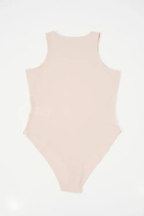 Kadın Halter Yaka Çıtçıtlı Body 972 - Bej