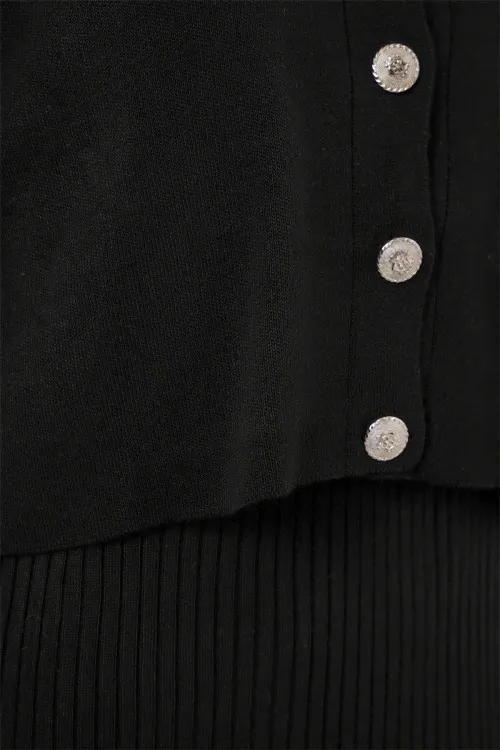 Kadın Hırka Elbise Triko İkili Takım 15960 - Siyah