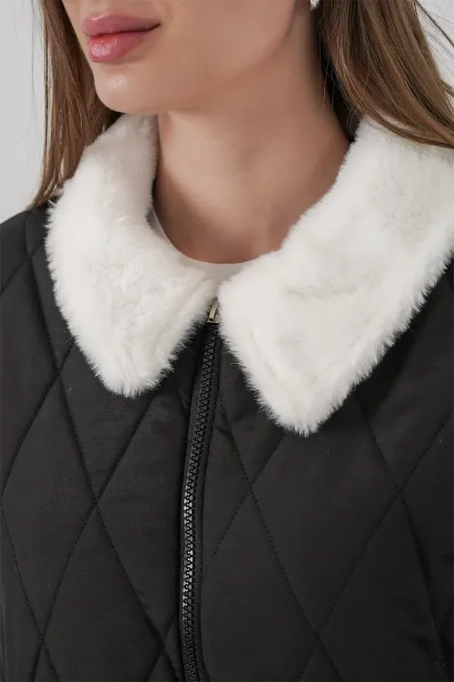 Kadın Kapitone Uzun Şişme Mont 5221 - Siyah