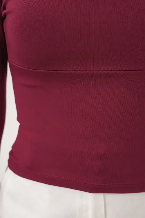 Kadın Kare Yaka Slim Fit Bluz 986 - Bordo