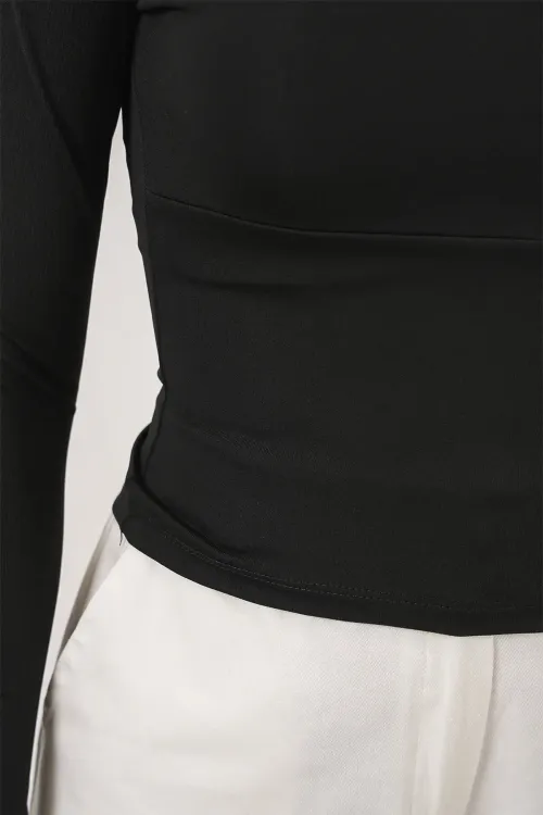 Kadın Kare Yaka Slim Fit Bluz 986 - Siyah