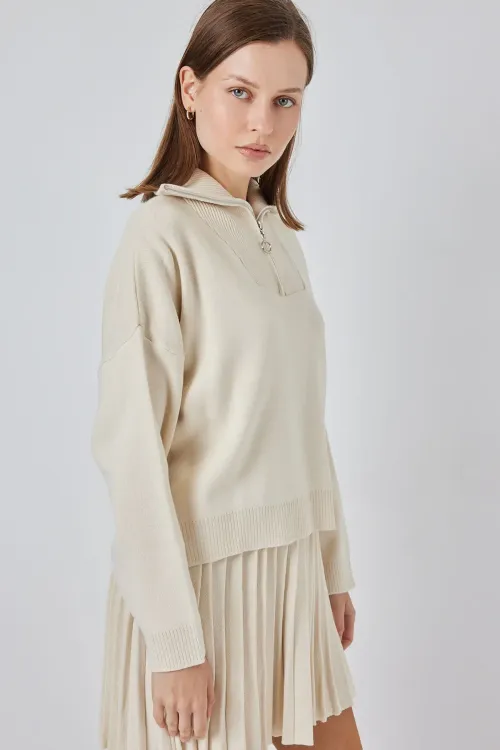 Kadın Kazak Etek İkili Takım 15938 - Ekru