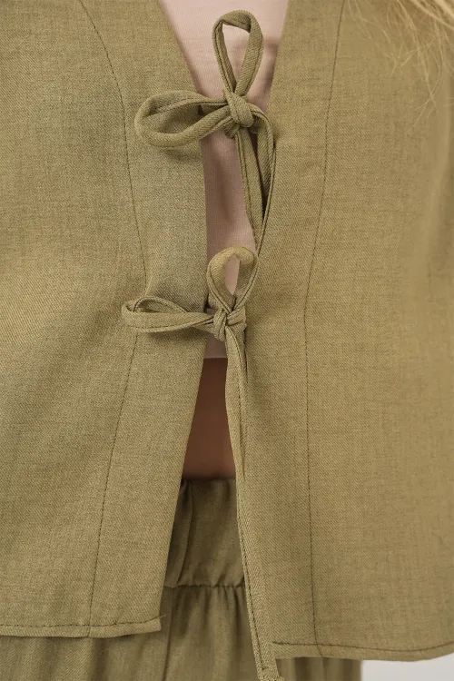 Kadın Keten Görünümlü Sıfır Kol İkili Takım 6746 - Çağla