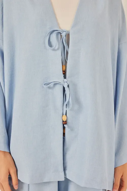 Kadın Keten Kimono İkili Takım 6727 - Mavi