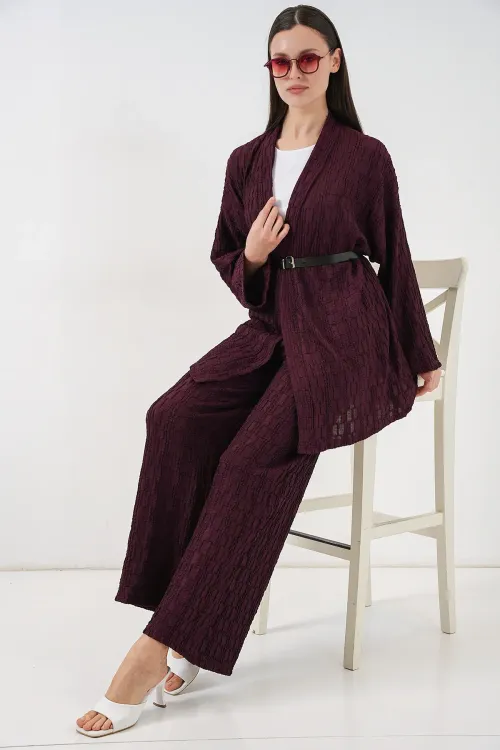 Kadın Kimono Pantolon İkili Takım 30078 - Bordo