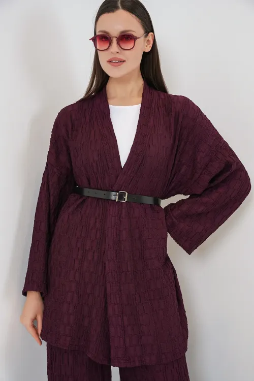 Kadın Kimono Pantolon İkili Takım 30078 - Bordo