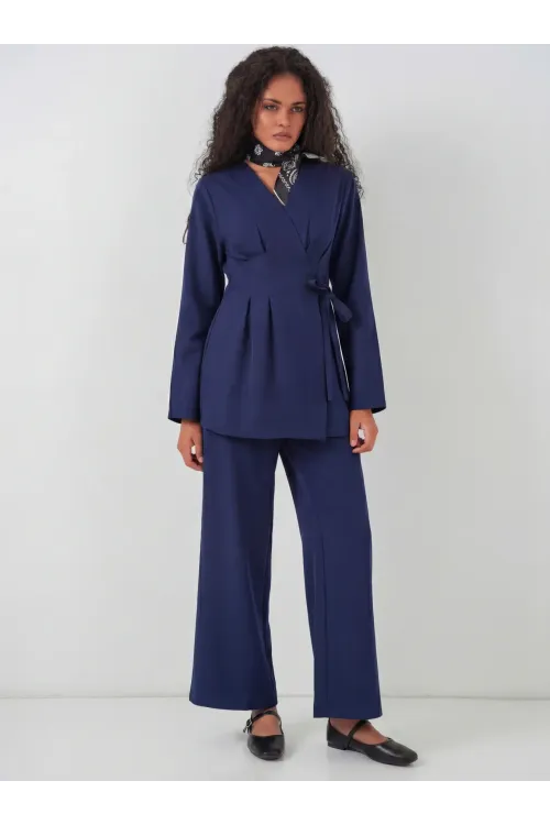 Kadın Kimono Pantolon Kumaş Takım 30054 - Lacivert