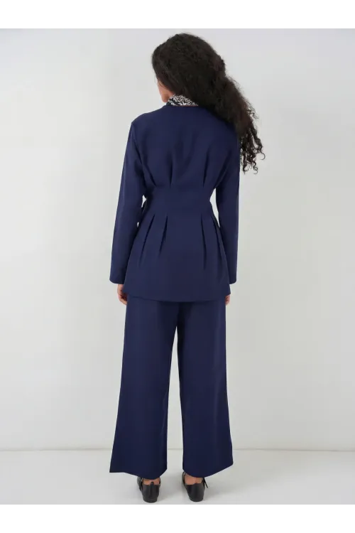 Kadın Kimono Pantolon Kumaş Takım 30054 - Lacivert