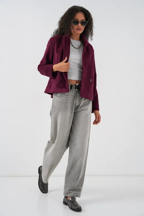 Kadın Kısa Kaşe Ceket 0725 - Bordo