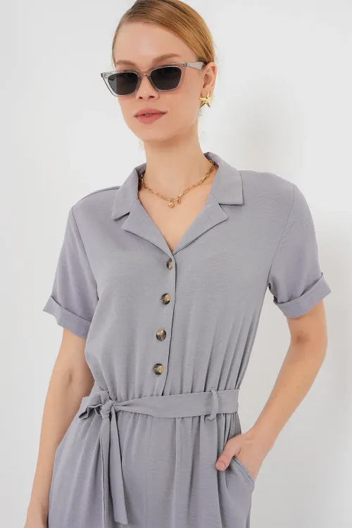 Kadın Kısa Kol Ayrobin Tulum 7030 - Gri