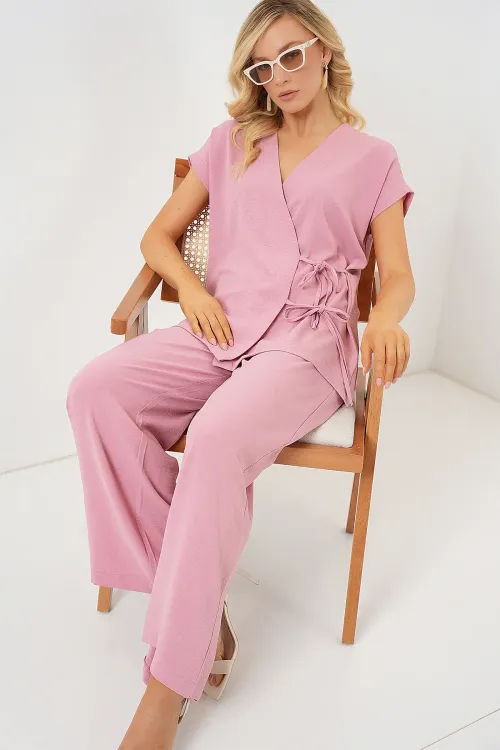 Kadın Kısa Kol Bağcıklı Ayrobin İkili Takım 6741 - Pudra