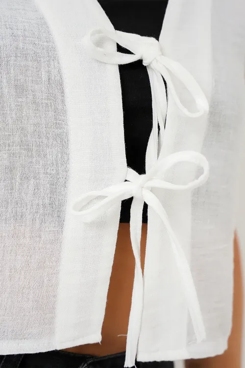 Kadın Kısa Kol Crop Bluz 958 - Beyaz