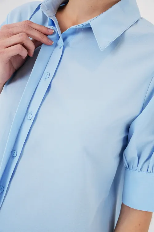 Kadın Kısa Kol Gömlek 20312 - Mavi