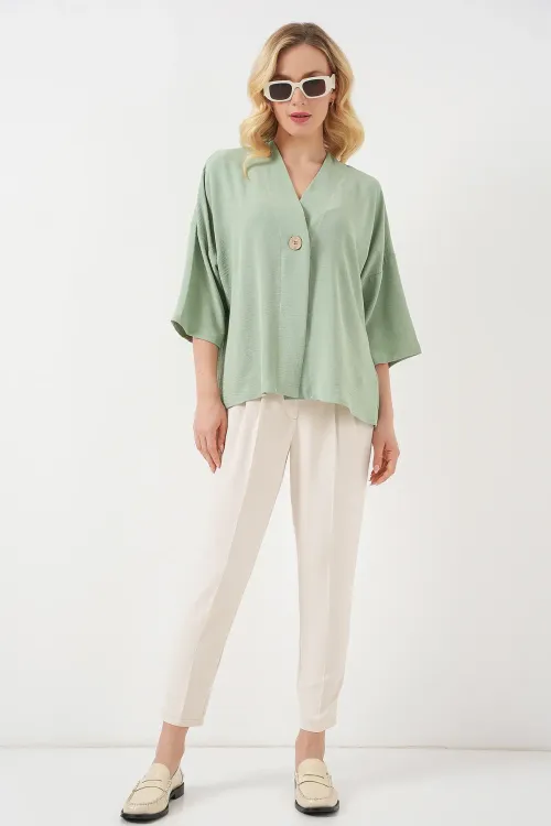 Kadın Kısa Kol Oversize Kimono 5969 - Çağla