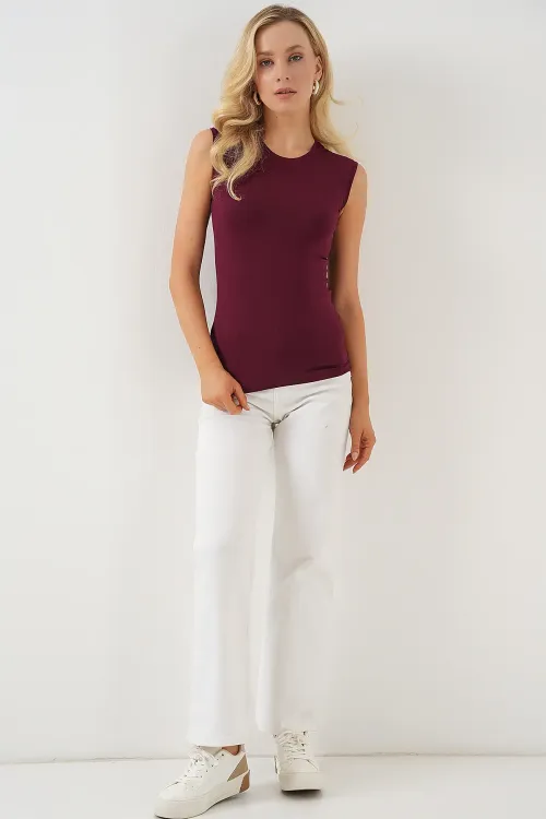 Kadın Kolsuz Body 4347 - Bordo