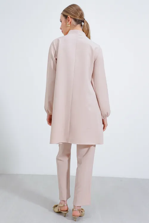 Kadın Krem Örme Pantolon Tunik Alt Üst Takım 6654