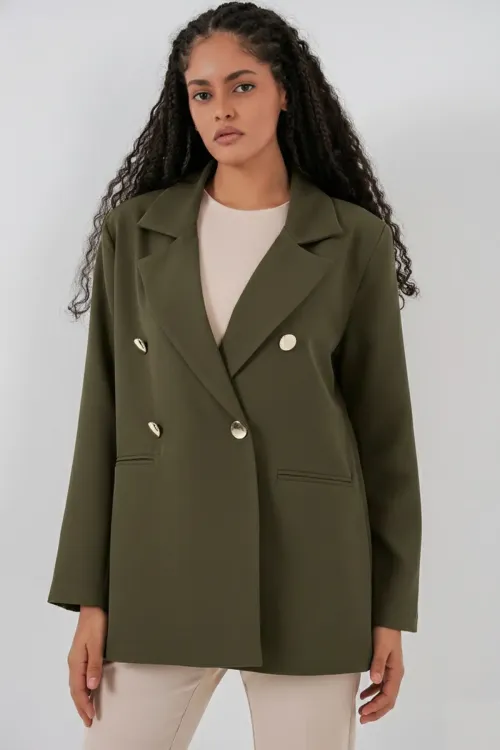 Kadın Kruvaze Yaka Blazer Ceket 0722 - Haki
